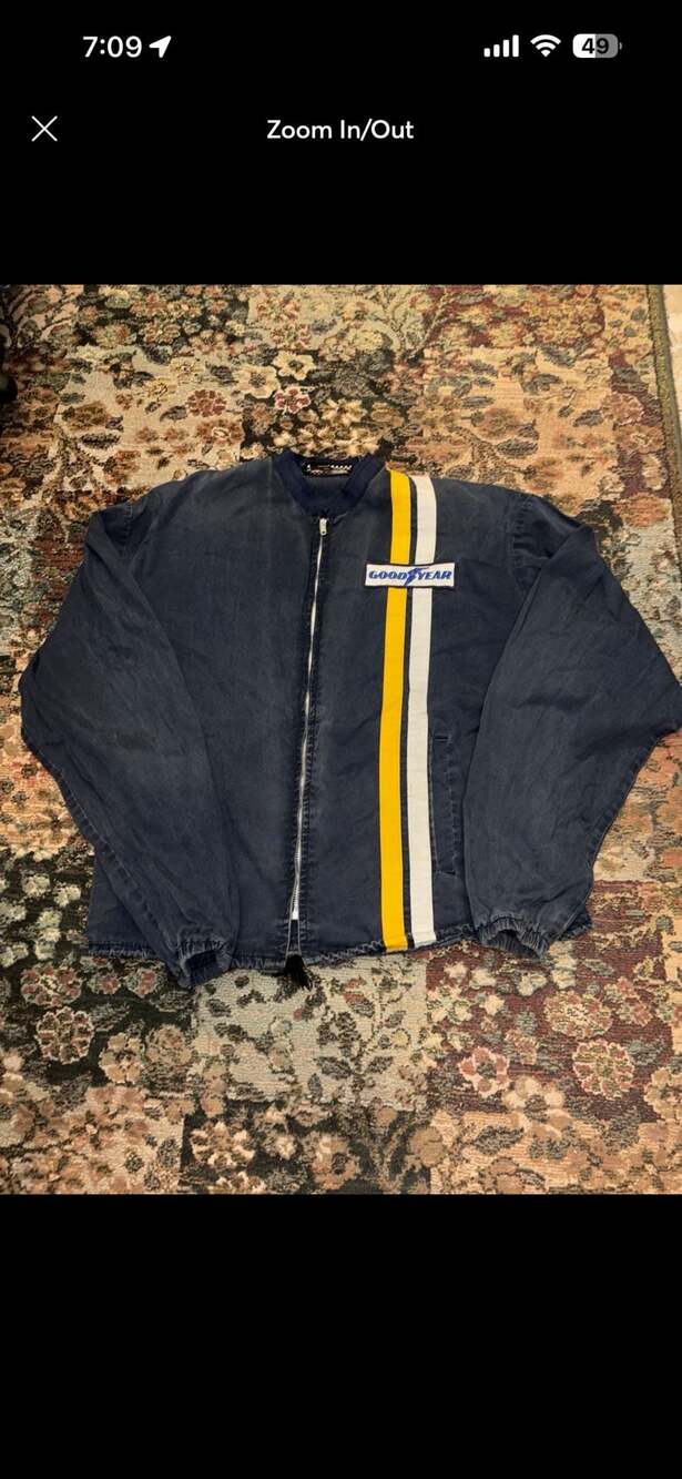 Vintage Goodyear Racing Jacket Navy Blue Yellow Stripe Windbreaker
